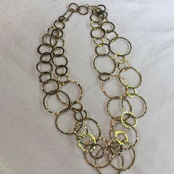 Goldtone Hammered Texture Hoop Necklace - Picture 2 of 5